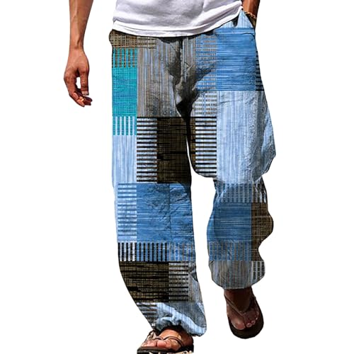 PODOLIXIA Herren Hose Lange Lockere Strandhose mit Bedruckte Atmungsaktiv Hawaii Urlaub Freizeit Men's Geradem Bein Sommerhose Baggy Herrenhosen von PODOLIXIA