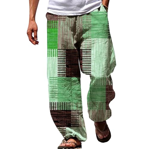 PODOLIXIA Herren Hose Lange Lockere Strandhose mit Bedruckte Atmungsaktiv Hawaii Urlaub Freizeit Men's Geradem Bein Sommerhose Baggy Herrenhosen von PODOLIXIA