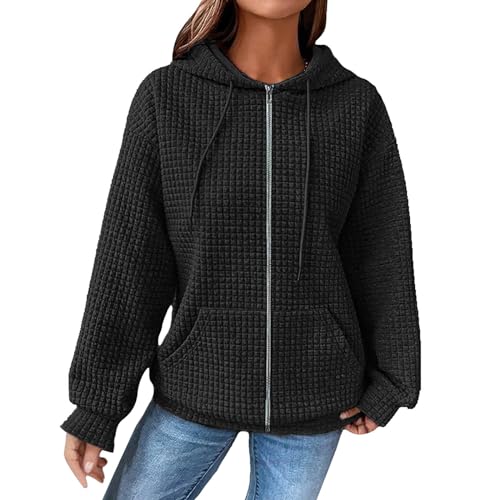 PODOLIXIA Hoodie Damen Kurzen Ärmeln Sommer Waffel-Karo Kapuzenpullover Hooded Sweatshirt Fledermausärmel Einfarbig Kapuzenpulli Sweatjacke mit Kapuze & Kängurutaschen Waffel Hoody von PODOLIXIA