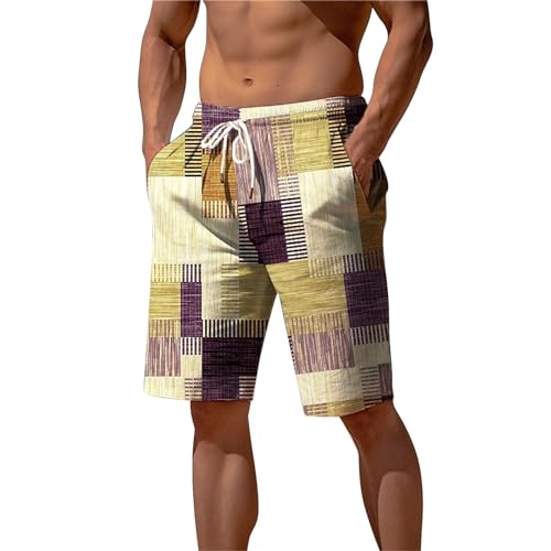 PODOLIXIA Kurz Hose Herren Shorts Sommer Hawaii Strandurlaub Bermuda-Shorts Patchwork-Color Aufdruck Männer Lässiges Boardshorts mit Kordelzug und Taschen von PODOLIXIA