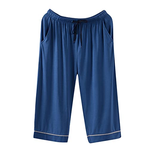 PODOLIXIA Schlafanzughose Herren Kurz Pyjamahose 3/4 Hose Einfarbig Loungehose Schlaf Shorts Freizeit Bequem Homewear Männer mit Gummizugbund von PODOLIXIA