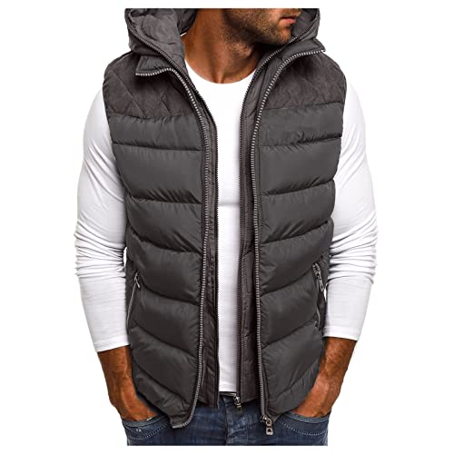 PODOLIXIA Steppweste Herren Leicht Baumwolle Ärmellose Daunenjacke mit Kapuze Warmes Winterweste Outdoor Fitness Thermoweste Seitentaschen Leisure Patchwork-Color Weste von PODOLIXIA