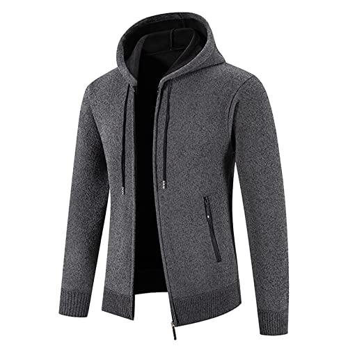 PODOLIXIA Strickjacke Herren mit Kapuze Strickpullover Reißverschluss Gestrickt Cardigan Strick Hoodie Pullover Herbst Winter Übergangsjacke Fleece-Futter Männer Casual Pullover von PODOLIXIA