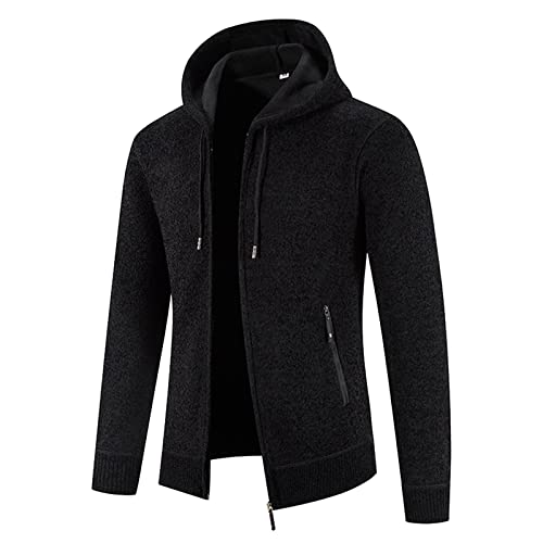 PODOLIXIA Strickjacke Herren mit Kapuze Strickpullover Reißverschluss Gestrickt Cardigan Strick Hoodie Pullover Herbst Winter Übergangsjacke Fleece-Futter Männer Casual Pullover von PODOLIXIA