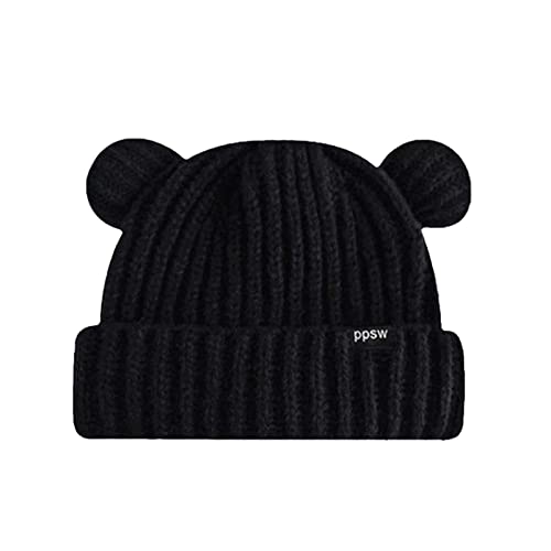 PODOLIXIA Strickmütze Unisex Winter Mütze Beanie-Mütze mit Bärenohren Aufdruck Baotou Weich Hüte Herren und Damen Thermo Stylische Beiläufige Heap Cap von PODOLIXIA