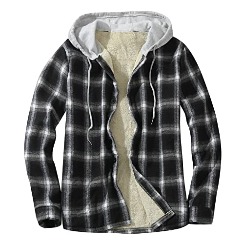 PODOLIXIA Winterjacke Herren Karierte Jacke mit Kapuze Flanellhemd Warm Freizeithemd Holzfäller Jacke Innenfleece Übergangsjacke Tartan Hemdjacke Kapuzenjacke Leisure Dicke Karohemd Arbeitshemd von PODOLIXIA