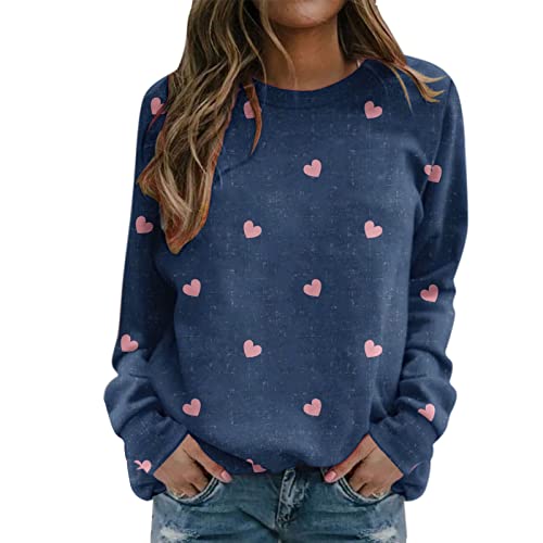 PODOLIXIA Pullover Damen Valentinstag Oberteil mit Herzdruck Valentine's Day Romantische Partner Tshirt Freizeit Sweatshirts Pulli Herbst Langarmshirt Blusen Elegante Langärmeliges Shirts von PODOLIXIA