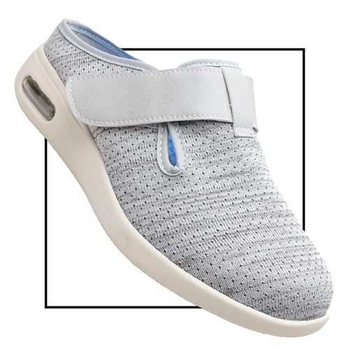 Herren Schuhe Extra Breite Füße Herrenschuhe mit Klettverschluss Herren Diabetiker ödeme Schuhe Weit Hausschuhe Diabetikerschuhe für Herren Diabetiker Hausschuhe für Geschwollene Füße(Color:LightGrey, von POFH