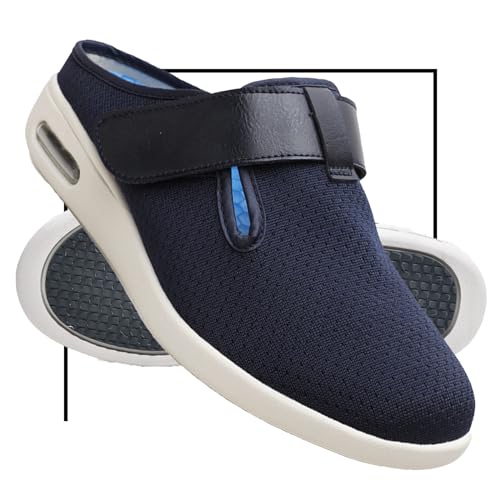 POFH Diabetiker Schuhe Herren Extra Breit Hausschuhe mit Klettverschluss Herren Diabetische Hausschuhe Für Geschwollene Beine Und Füße Verbandsschuhem(Color:Blue,Size:38 EU) von POFH