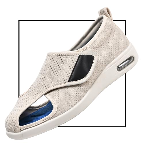 POFH Verbandschuhe Herren Extra Weit Sandalen für Geschwollen Füße Slip On Sneakers Herren Walkingschuhe Extra Weit Business Walkingschuhe Sportschuhe (Color : Beige, Size : 37 EU) von POFH