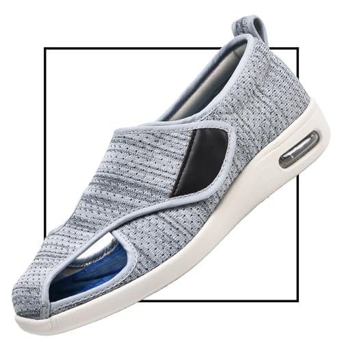 POFH Verbandschuhe Herren Extra Weit Sandalen für Geschwollen Füße Slip On Sneakers Herren Walkingschuhe Extra Weit Business Walkingschuhe Sportschuhe (Color : LightGrey, Size : 37 EU) von POFH