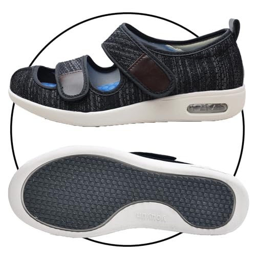 POFH Slip On Sneakers Herren Walkingschuhe Extra Weit Business Walkingschuhe Sportschuhe Leichte Laufschuhe Atmungsaktive Sandalen für Geschwollen Füße (Color : BlackGrey, Size : 40 EU) von POFH