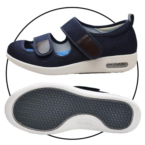 Slip On Sneakers Herren Walkingschuhe Extra Weit Business Walkingschuhe Sportschuhe Leichte Laufschuhe Atmungsaktive Sandalen für Geschwollen Füße (Color : Blue, Size : 36 EU) von POFH