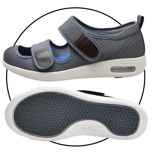 Slip On Sneakers Herren Walkingschuhe Extra Weit Business Walkingschuhe Sportschuhe Leichte Laufschuhe Atmungsaktive Sandalen für Geschwollen Füße (Color : Gray, Size : 36 EU) von POFH