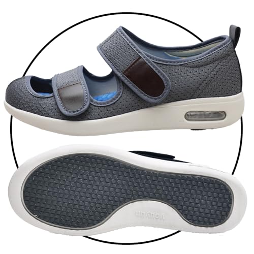 Slip On Sneakers Herren Walkingschuhe Extra Weit Business Walkingschuhe Sportschuhe Leichte Laufschuhe Atmungsaktive Sandalen für Geschwollen Füße (Color : Gray, Size : 38 EU) von POFH