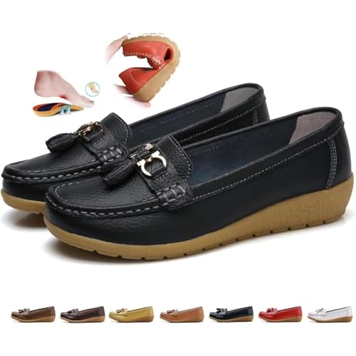 Atmungsaktive Mokassins aus Leder für Damen, bequeme, elegante Mokassins, orthopädische Loafer aus atmungsaktivem Leder, Schwarz , 42.5 EU Atmungsaktive Mokassins aus Leder für Damen, bequeme, elegante Mokassins, orthopädische Loafer aus atmungsaktivem Leder, Schwarz , 42.5 EU von POIOZXD