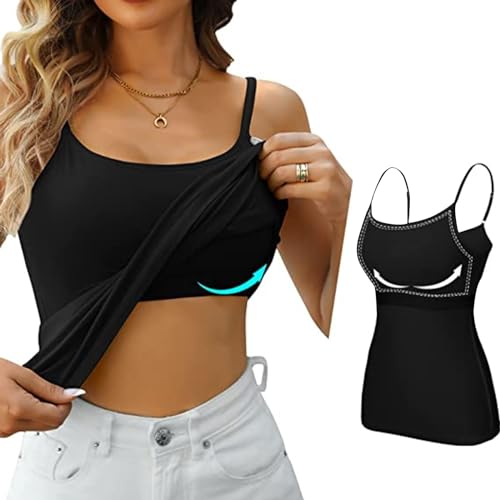 POIUIYQA Damen Spaghettitop mit Integriertem BH, Sommer Ärmellose Tank Top Loungewear, BH Hemdchen ohne Bügel, Bustier Gepolstert Shapewear Unterhemd von POIUIYQA