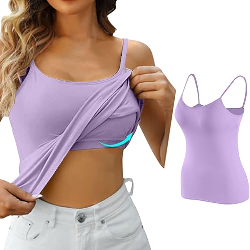 POIUIYQA Damen Spaghettitop mit Integriertem BH, Sommer Ärmellose Tank Top Loungewear, BH Hemdchen ohne Bügel, Bustier Gepolstert Shapewear Unterhemd von POIUIYQA