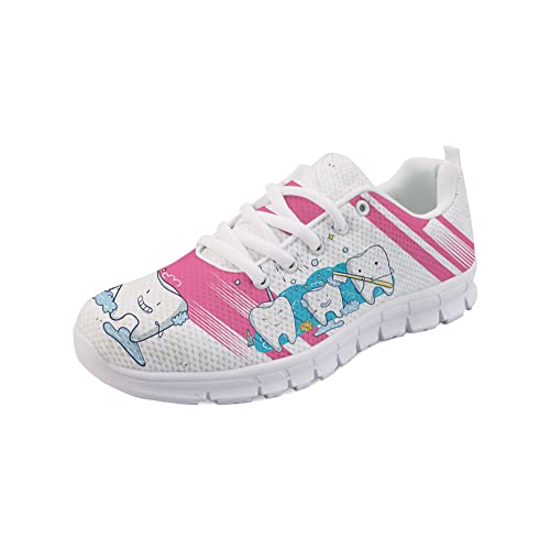 POLERO Damen Sneakers Leichte süße Krankenschwester Schuhe Cartoon Tooth Print Road Running Walking Schuhe, EU36 von POLERO