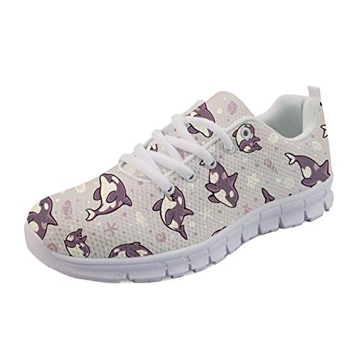 POLERO Frauen Sportschuhe Outdoor Athletic Breathable Sneakers Straßenlaufschuhe Air Mesh Tennisschuhe Jelly Bean Orcas Art Print, Gr.37 von POLERO