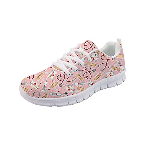 POLERO Nurse Shoes Damen Krankenschwester Schuhe Cartoon Nurse Bear Sneaker Fashion Laufen Walking Schnürschuhe Sportschuhe Rosa 38 EU von POLERO