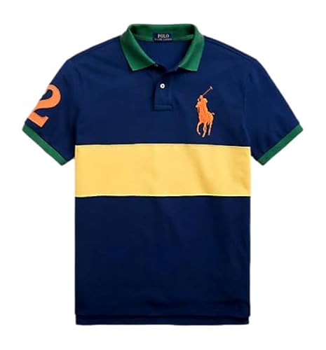 POLO RALPH LAUREN Herren-Poloshirt mit klassischer Passform, Big Pony-Logo, Mesh, Marineblau, Gelb Mu, XX-Large von POLO RALPH LAUREN