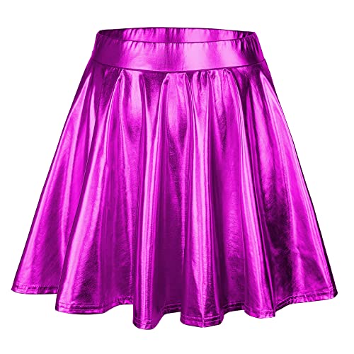 Damen Röcke Metallischer Glänzender Rock Ausgestellter Faltenrock Taille Lederröcke Faltenrock Mädchen Skater Damen Röcke Metallischer Glänzender Rock Ausgestellter Faltenrock Taille Lederröcke Faltenrock Mädchen Skater von PONCEAU
