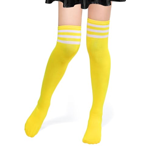 PONCEAU Damen Mädchen Kniestrümpfe Overknee Lange Streifen Strümpfe Oberschenkel Hohe Socken Leggings Strümpfe Sport Socken Gelb mit Weiß PONCEAU Damen Mädchen Kniestrümpfe Overknee Lange Streifen Strümpfe Oberschenkel Hohe Socken Leggings Strümpfe Sport Socken Gelb mit Weiß von PONCEAU