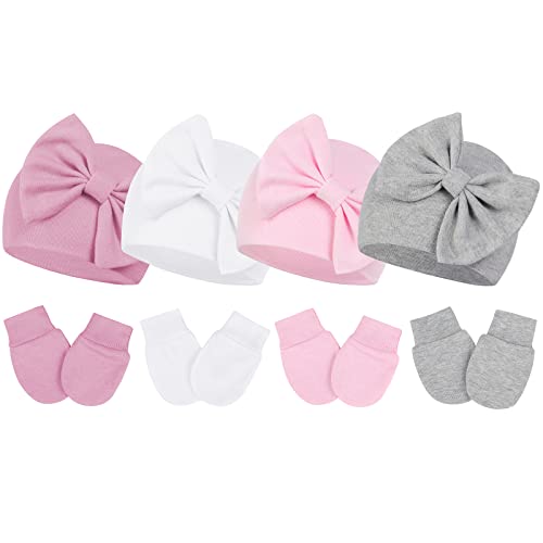 PONCEAU Neugeborenes Baby Mütze und Handschuhe Set Baumwolle Beanie Hut Unisex Mütze und Kratzfäustlinge für Kindergarten 0-6 Monate Baby Jungen Mädchen von PONCEAU