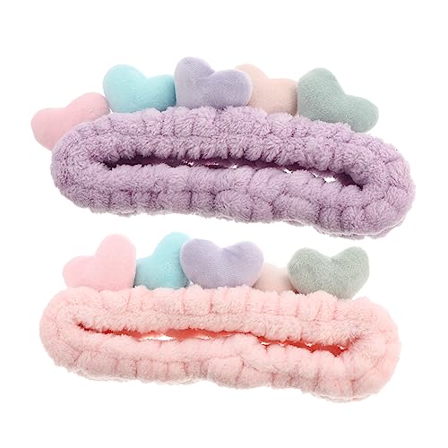 POPETPOP 2St Kleines Liebes-Stirnband rosa elastisches Stirnband Haare Haarbänder Make-up-Stirnband dusche stirnband dusche haarband Spa Schal Kopfbedeckung Fräulein Fussel Violett von POPETPOP