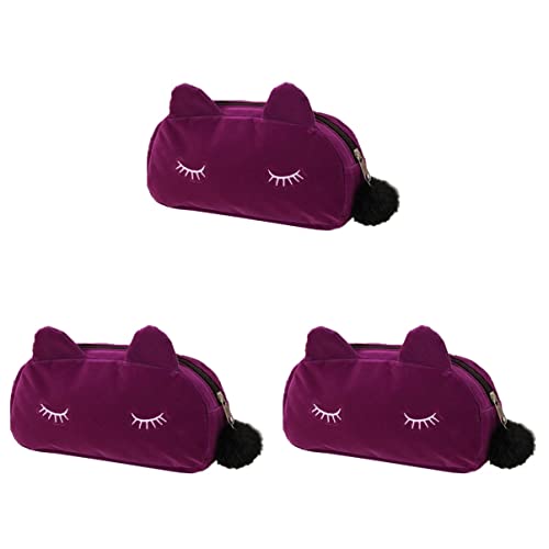 POPETPOP Make-up-Taschen 3st Handtasche Schminktasche Cartoon-katzentasche Violett Damen Tragetasche Spielerisch Kosmetiktasche von POPETPOP