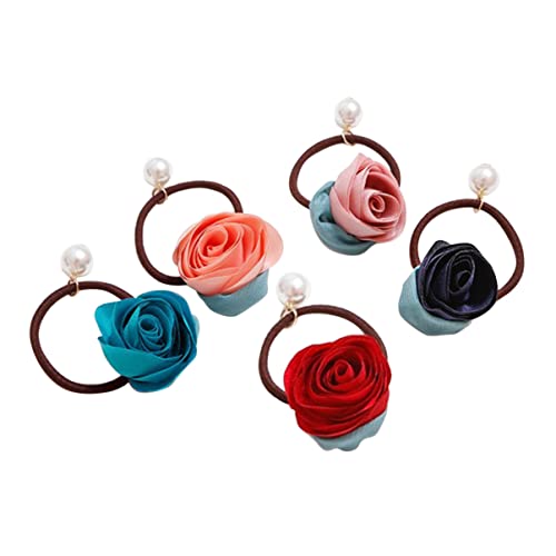 POPETPOP Blumenhaarband 5 Stk Haarschmuck Haarbänder Für Damenhaar Pferdeschwanzseile Haargummis Rosen Fräulein Gummiband von POPETPOP