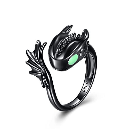 POPLYKE Drachen Ringe ür Frauen Sterling Silber Schwarz Drachen Ringe Schmuck Dragon Geschenke 7 (7) von POPLYKE