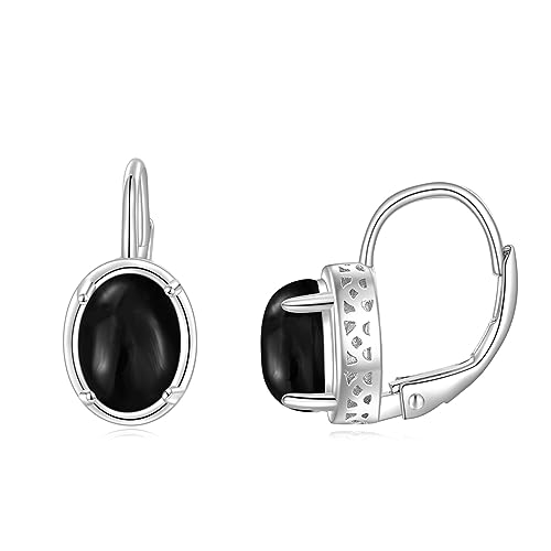 POPLYKE Schwarzer Onyx Ohrringe für Frauen Sterling Silber Leverback Ohrringe Schwarzer Onyx Schmuck Geschenk für Mädchen (black onyx) von POPLYKE