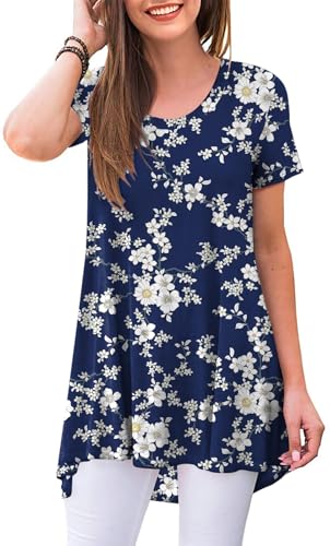 POPYOUNG Damen Sommer Lange Tunika Top Zu Tragen Mit Leggings Kurzarm Shirt Loose Fit Dressy, Weiße/Blumen, XXX-Large POPYOUNG Damen Sommer Lange Tunika Top Zu Tragen Mit Leggings Kurzarm Shirt Loose Fit Dressy, Weiße/Blumen, XXX-Large von POPYOUNG