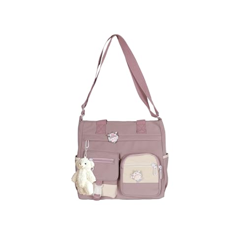 PORRASSO Mädchen Umhängetasche Niedlicher Kleiner Bär Schultertasche Nylon Schulrachnzen Damen Messenger Tasche Crossbody Bag für Schule Reisen Täglichen Gebrau Lila von PORRASSO