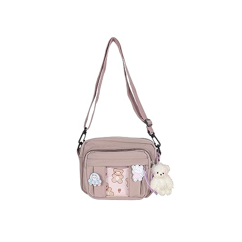 PORRASSO Mädchen Umhängetasche Süße Schultertasche mit Bären-Anhänger Nylon Messenger-Tasche Crossbody Bag für Reisen Täglichen Gebrau Lila B von PORRASSO