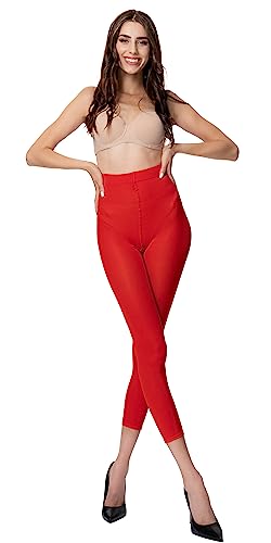 POSE 80 DEN Mikrofaser Damen Capri Leggings | 3/4 Leggins aus Microfaser | reißfest, undurchsichtige, einfarbige, Bunte Leggings | 17 saftigen Farben | M/L, rot von POSE