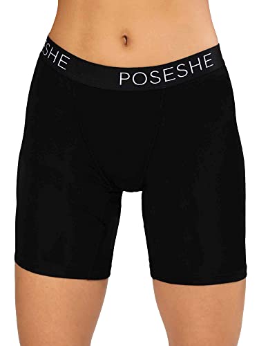 POSESHE Damen-Boxershorts 8″ Innennaht, ultraweiche Micromodal Boyshorts Unterwäsche,All Black,2X(18W-20W) von POSESHE