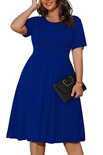 POSESHE Womens Plus Size Summer Dress 2023 Casual Short Sleeve Empire Waist Loose Fit Swing T-Shirt Dress with Pockets von POSESHE