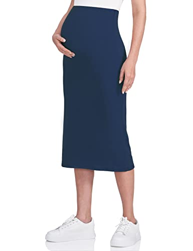POSHDIVAH Damen Umstandsrock über dem Bauch Midi Hohe Taille Solide Dehnbar Schwangerschaft Bleistiftrock, Marineblau, Klein POSHDIVAH Damen Umstandsrock über dem Bauch Midi Hohe Taille Solide Dehnbar Schwangerschaft Bleistiftrock, Marineblau, Klein von POSHDIVAH