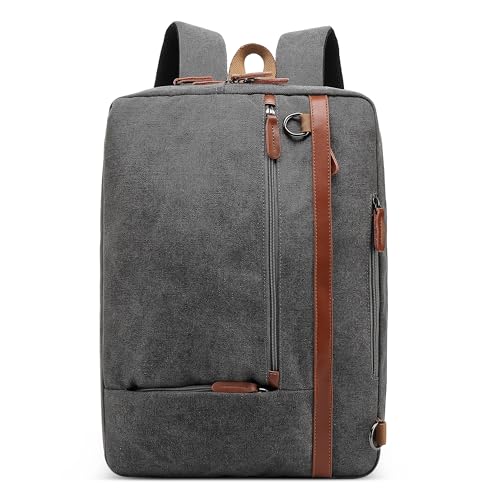 POSSOBAG Elegant Canvas Rucksack Herren Retro Umhängetasche Lässig Daypacks für 15,6 Zoll Laptop Reiserucksack College Schulrucksack Casual Business Camping Leinwand Männer Tagesrucksack Grau von POSSOBAG