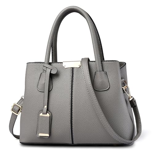 POSSOBAG Elegant Handtasche Damen Leichte Große Kapazität Henkeltasche mit Mode Ornamente Umhängetasche für Frauen Reisen Casual Täglich Urlaub Shopper PU Leder Top Griff Tasche Grau B von POSSOBAG