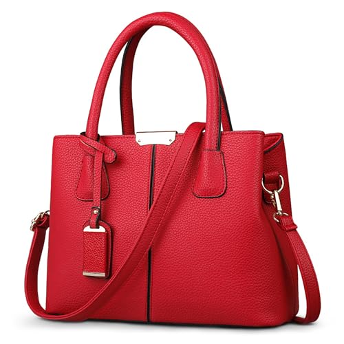 POSSOBAG Elegant Handtasche Damen Leichte Große Kapazität Henkeltasche mit Mode Ornamente Umhängetasche für Frauen Reisen Casual Täglich Urlaub Shopper PU Leder Top Griff Tasche Rot A von POSSOBAG