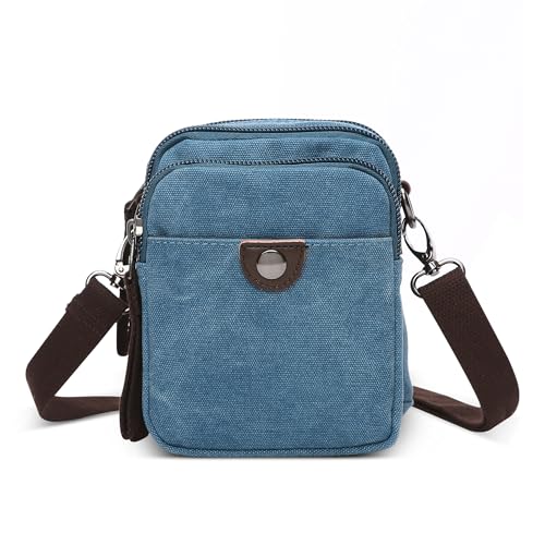 POSSOBAG Elegant Klein Kuriertasche Herren Vintage Handy Schultertasche Mehrere Taschen Messenger Bag Reise für Schula Outdoor Casual Camping Leinwand Umhängetasche Männer Kuriertasche Blau von POSSOBAG