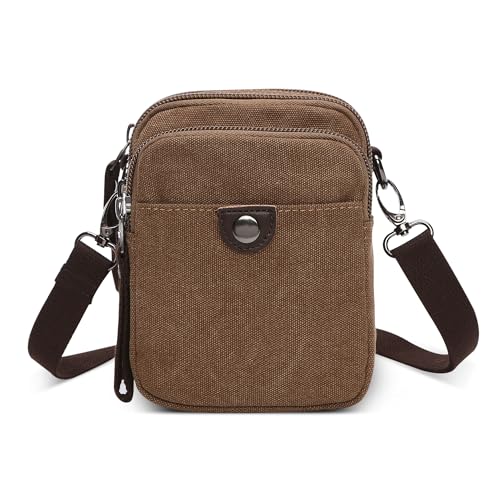 POSSOBAG Elegant Klein Kuriertasche Herren Vintage Handy Schultertasche Mehrere Taschen Messenger Bag Reise für Schula Outdoor Casual Camping Leinwand Umhängetasche Männer Kuriertasche Braun von POSSOBAG