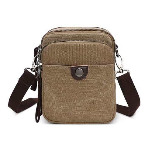 POSSOBAG Elegant Klein Kuriertasche Herren Vintage Handy Schultertasche Mehrere Taschen Messenger Bag Reise für Schula Outdoor Casual Camping Leinwand Umhängetasche Männer Kuriertasche Khaki von POSSOBAG