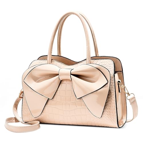 POSSOBAG Elegant Kleine Handtasche Damen Mode Henkeltasche mit Süße Bogen Tote Bag Umhängetasche für Shopper Casual Business Reise Täglich Urlaub Helle PU Leder Damen Schultertasche Khaki von POSSOBAG