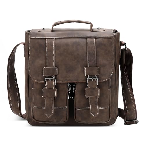 POSSOBAG Elegante Handtasche Herren Schultertasche Herren Mode PU Leder Kuriertasche für 10,9 iPad mit Griff Umhängetasche für Männer Casual Reise Urlaub Schula Täglich Arbeitstasche Braun von POSSOBAG