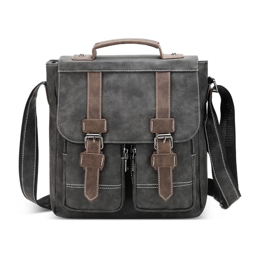 POSSOBAG Elegante Handtasche Herren Schultertasche Herren Mode PU Leder Kuriertasche für 10,9 iPad mit Griff Umhängetasche für Männer Casual Reise Urlaub Schula Täglich Arbeitstasche Grau A von POSSOBAG